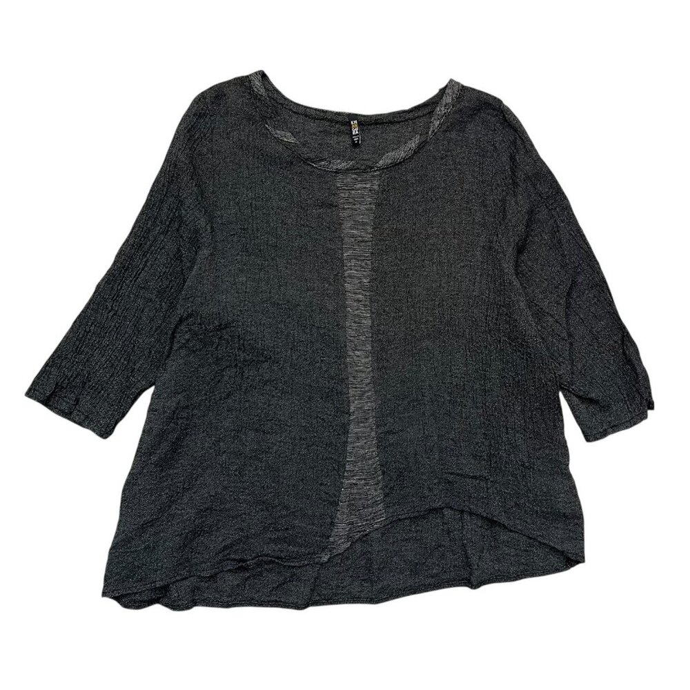 Khangura Linen Asymmetric Tunic Top Black‎ 1X Lagenlook Boho Art Teacher Artsy